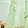 1PC Green Transparent Window Screen Willow Leaf Pattern Offset Printing Curtain Tulle Sheer for Living Room Bedroom Balcony Home Decor NAPEARL