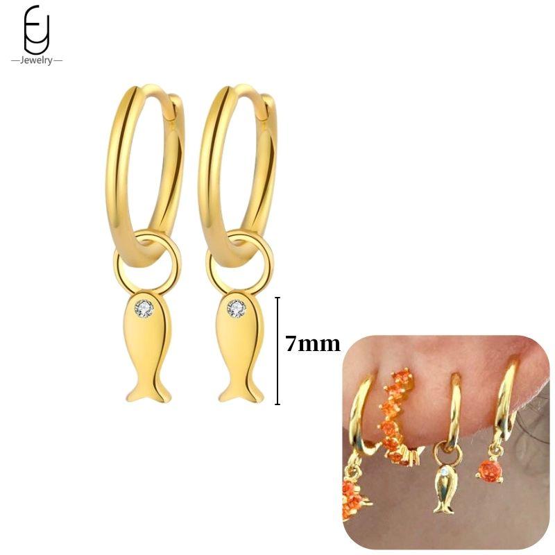 925 Silver Needle Cute Starfish/Shrimp Pendant Earrings Red Chili/ Star Enamel Gold Earrings For Women Fashion Jewelry