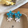 2026 New Arrival Double Color Enamel Flower Rhinestones Hanging Dangle Earrings for Women Statement Beach Holiday Jewelry