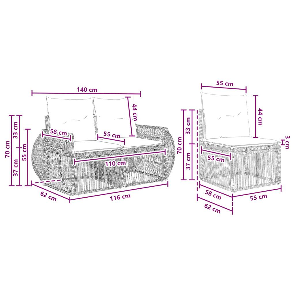 Garden Sofa Set 12 Pcs Grey and Dark Grey Poly Rattan