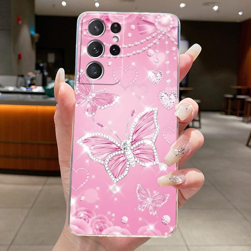 For Samsung S21 Ultra Case Clear Casing Fashion Butterfly Flower Soft TPU Silicone Cover For Samsung Galaxy S20 Ultra Phone Case