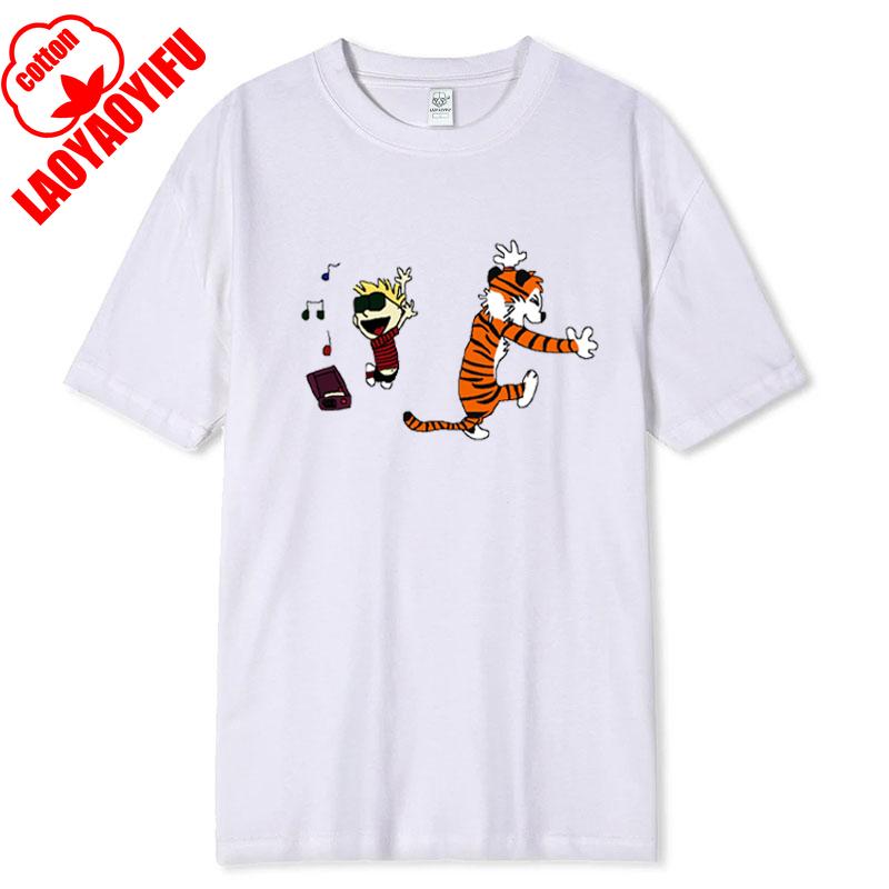Vintage 90s Calvin Hobbes Tshirt Comic Strip Kawaii Friend Clothes Men Women Simple Casual Fashion Tees High Quality Cotton Tops