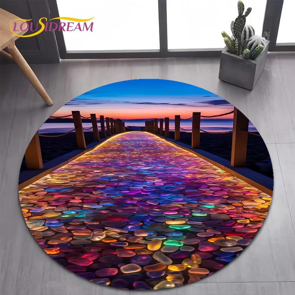 New Style Colorful Pebble Rainbow Road Beach Stone Round Carpet Rug for Bedroom Living Room Decoration Pet Decor Floor Mat Ins