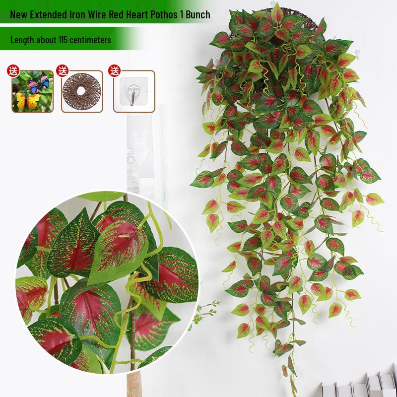 Artificial Pothos & Spider Plant Rattan Vine Wall Hanging for Indoor/Outdoor Decor