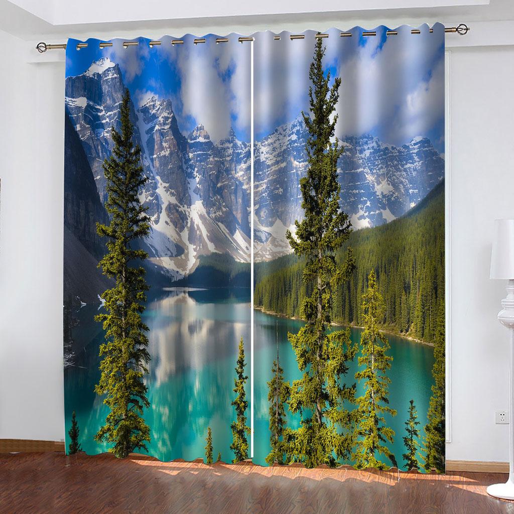 2PC Ocean Beach 3D Curtains Beautiful Landscape Pleasant Style Applicable Bedroom Balcony Living Room Kitchen Window Decor
