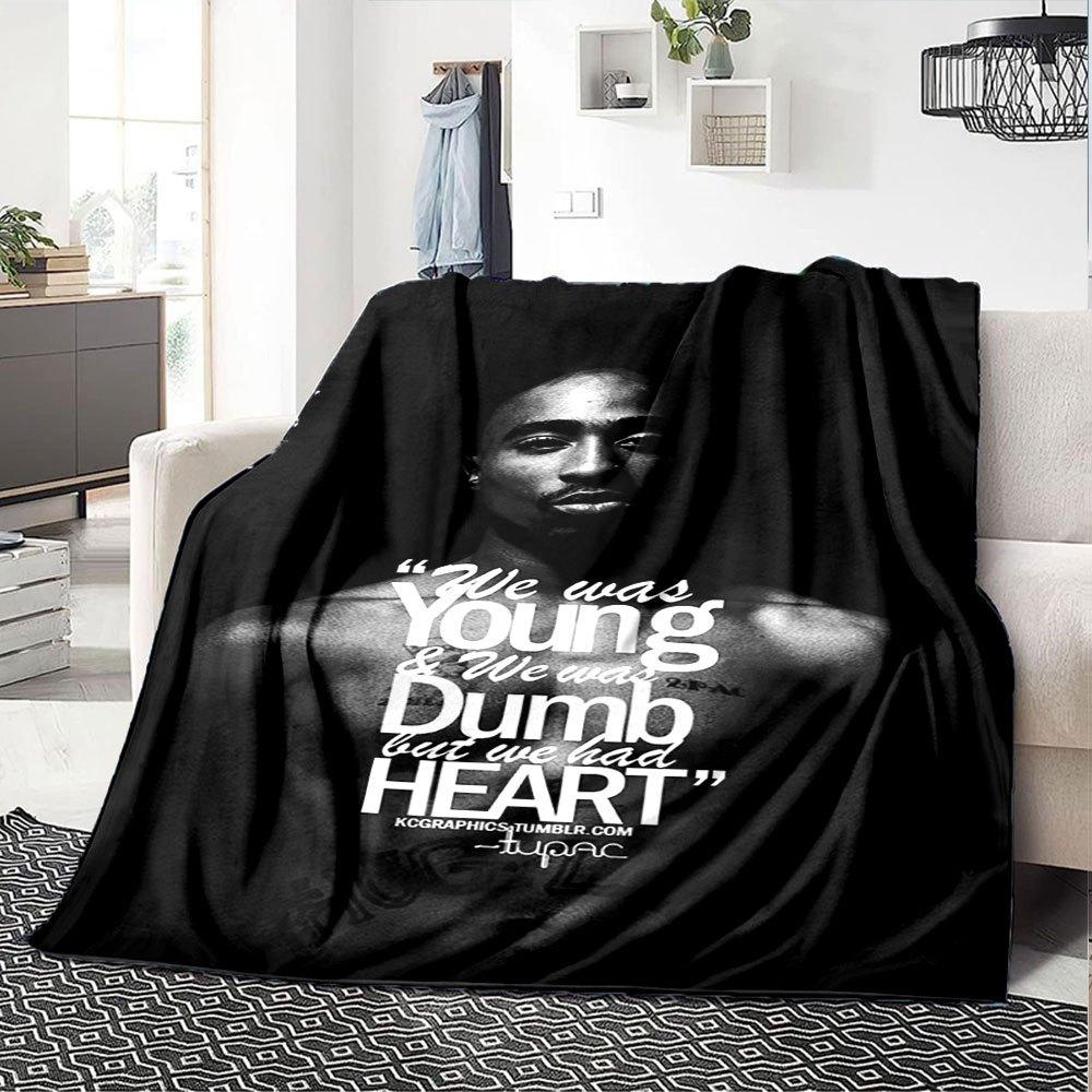 1pc 2PacHip Hop Blanket Soft Lightweight All Season Multi Purpose Throw for Sofa, Bed, Office & Picnics, French Style with Iconic Album Art & Quotes