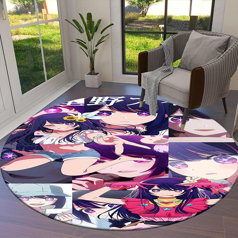 Oshi No Ko Round Area Rug,Carpet Rug for Living Room Bedroom Sofa Playroom Decor,Non-slip Floor Mat