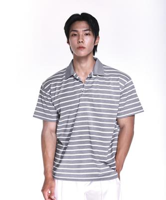 RVD Striped Over-The-Shoulder Polo Shirt (Gray)