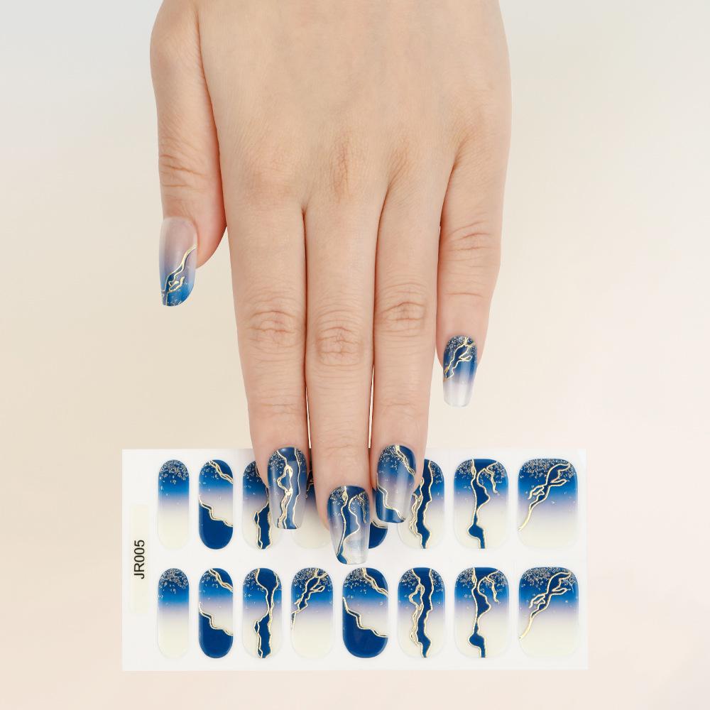 New Semi-Cured UV Gel Nail Stickers - 16 Finger Set with Light Therapy Curing Lamp for Full Nail Coverage