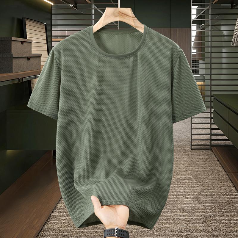 Men's Plus Size Quick Dry Waffle Knit T-Shirt – Breathable Crew Neck Short Sleeve Tee (5XL-13XL)