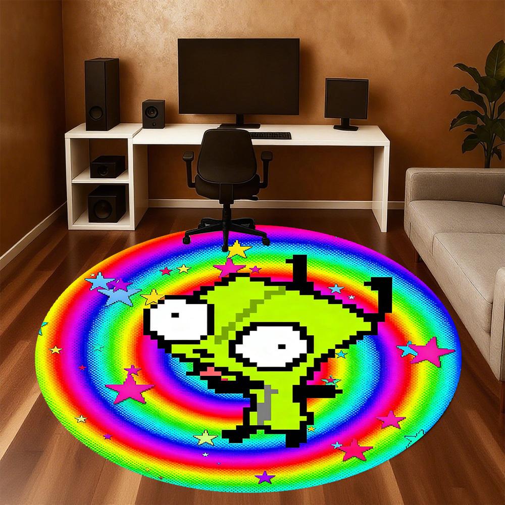 1pc Alien Rainbow Round Chair mat office Area Rug - Non-Slip, Floor Mat for Office, Bedroom, Ideal home decor gift p0105022