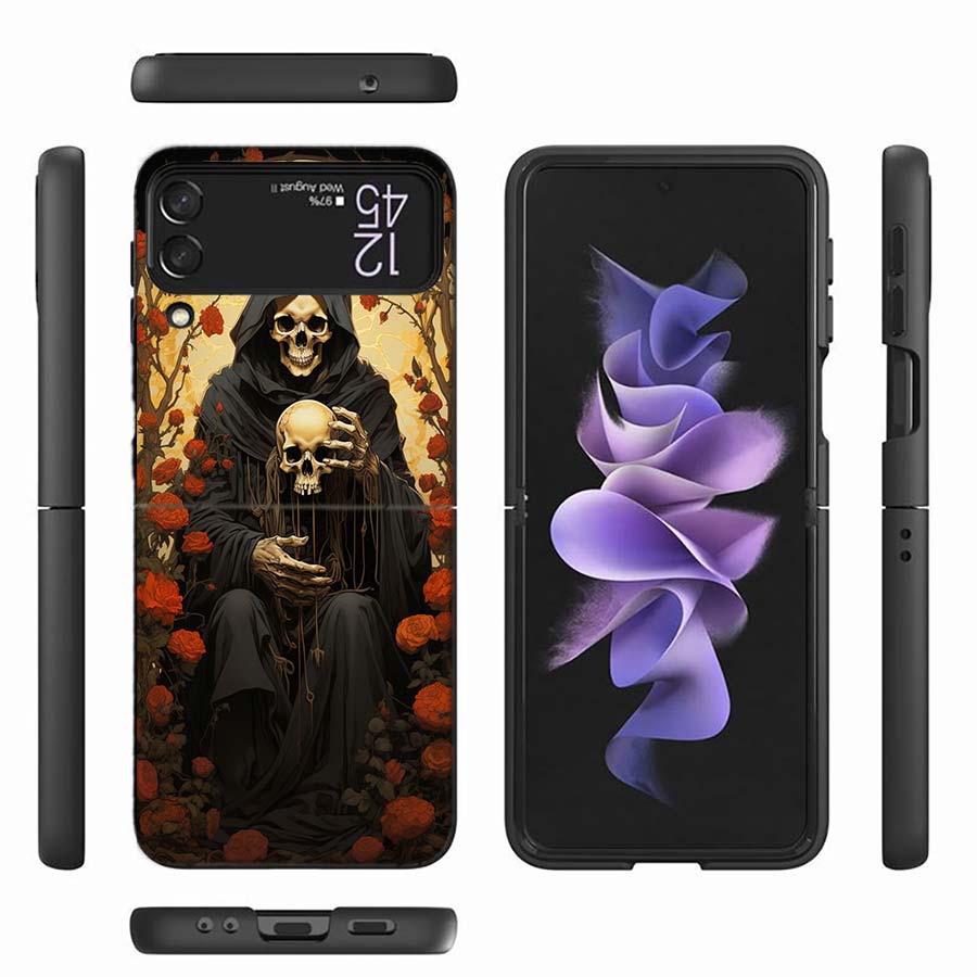 Grim Reaper Skull Skeleton Phone Case For Samsung Z Flip 6 7 5G Z Flip 5 Galaxy Z Flip 3 4 5G ZFlip Shockproof Hard Cover TPU PC