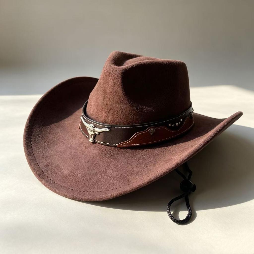 Popular Western Cowboy Hat Men's and Women's Retro Ethnic Style Big-brimmed Knight Hat Suede Cowboy Hat
