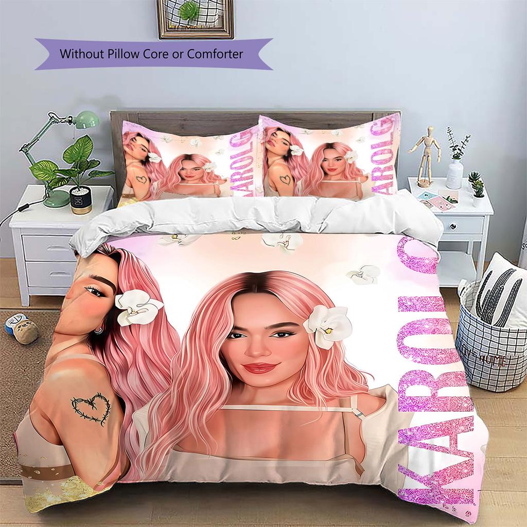Karol G Pattern Bedding,Quilt Set Quilt Cover Pillowcase Home Birthday Gift(1 * Duvet Cover + 2 * Pillowcase, Without Core)