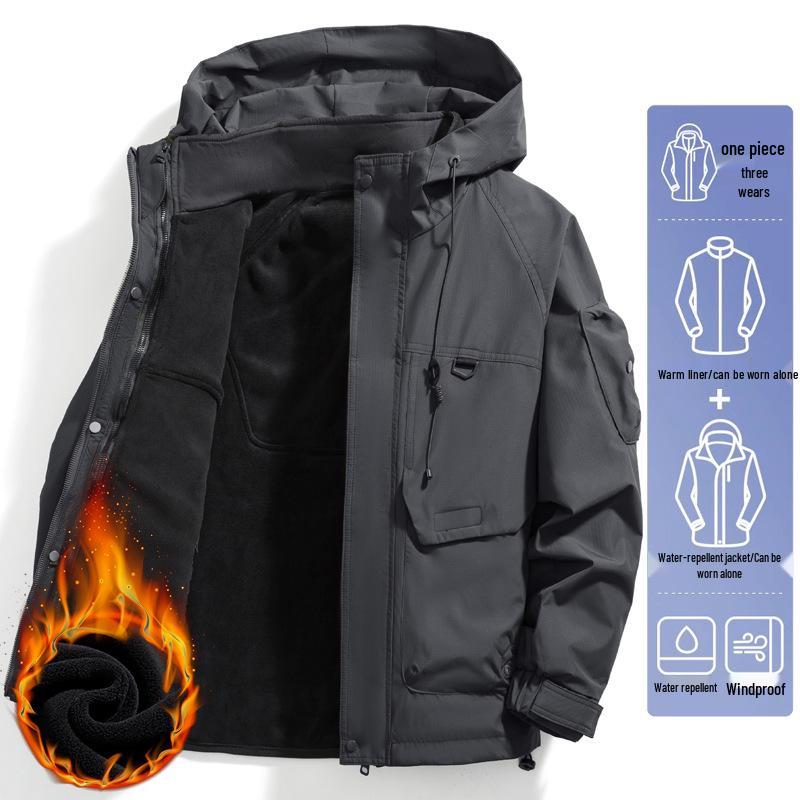 

Luomon Men s 3-in-1 Detachable Jacket: Thickened, Warm, Velvet-Lined, for Autumn/Winter Outdoor Mountaineering. 2XL