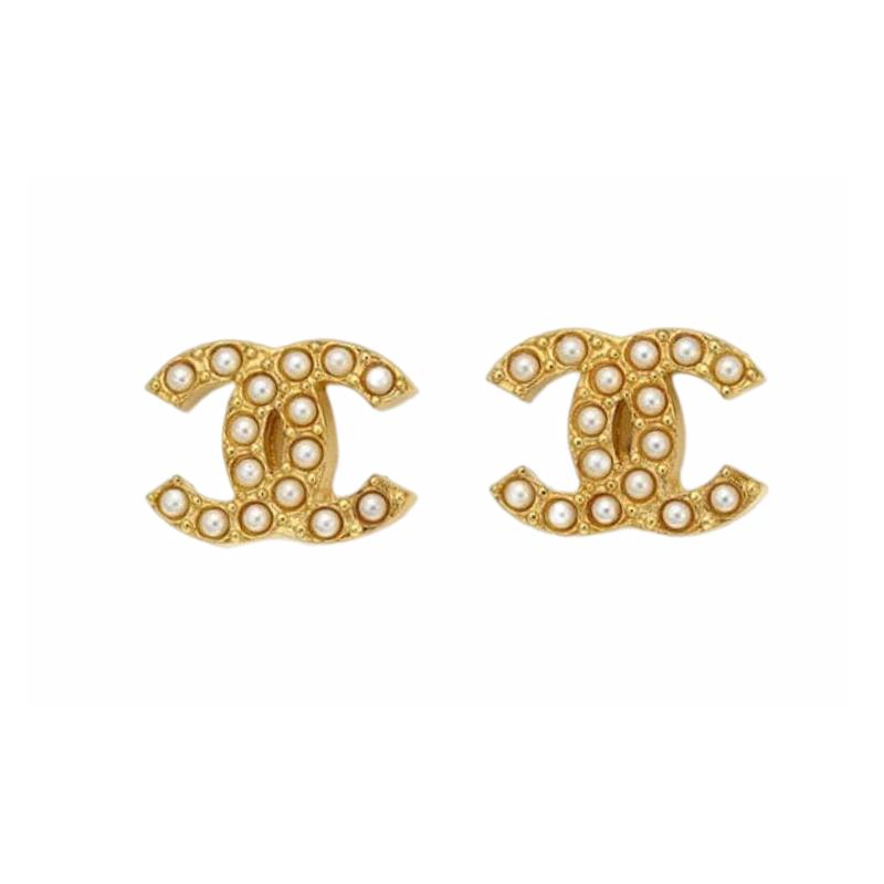

CHANEL Fashion Classic Logo Double C Metal Rhinestone Earrings Women s Style золотий