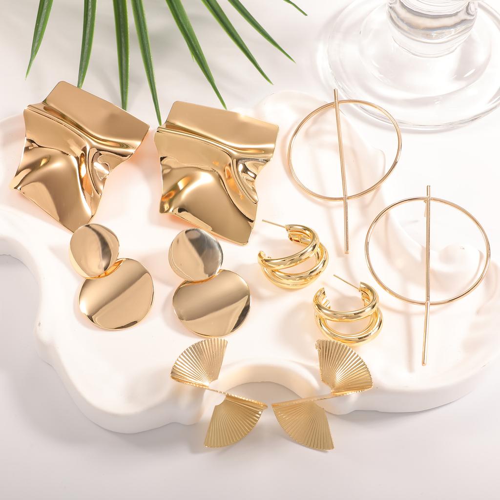 Popular gold geometric earrings set women's fashion high-end metal earrings personalized exaggerated earrings earrings
