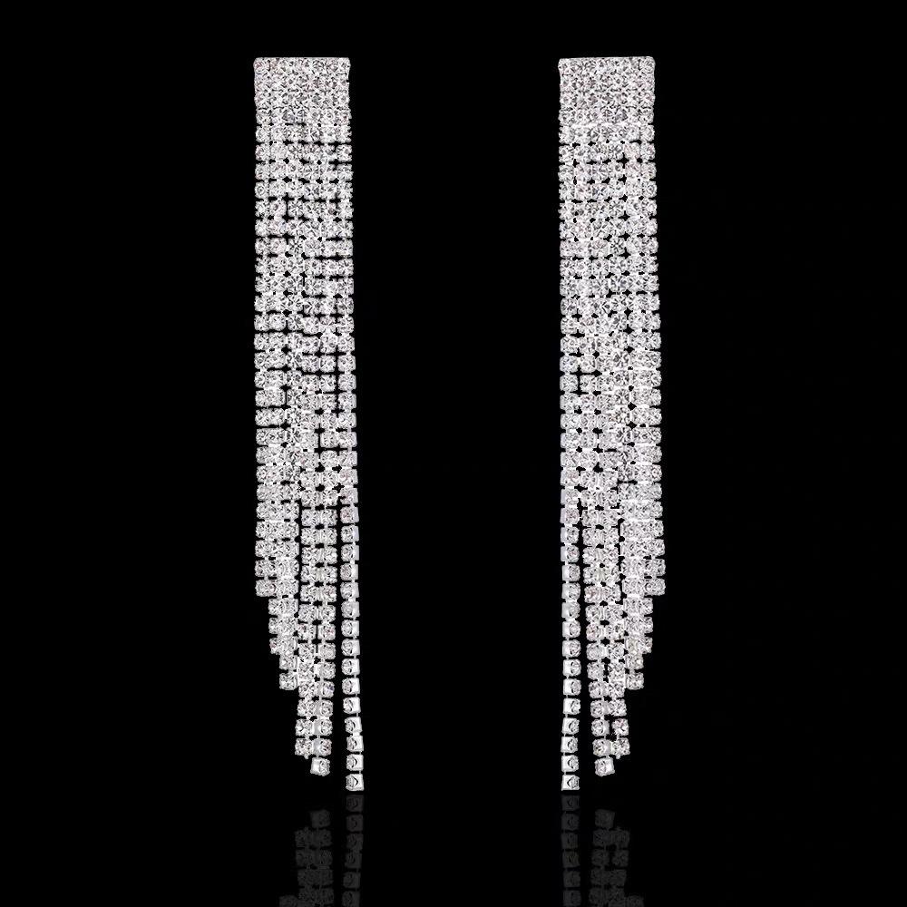 Premium sense simple tassel full diamond claw chain earrings fashion exaggerated diamond earrings personalized women's earrings stud earrings