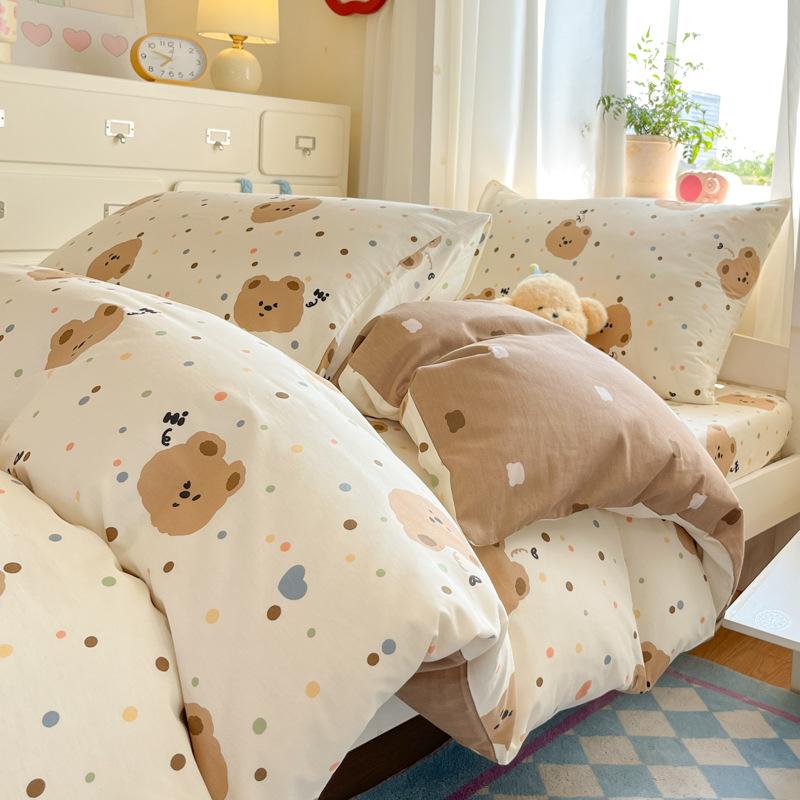 Class A 100% Pure Cotton Student Dormitory 3-Pcs Set Maternal And Infant Grade Cotton Skin-Friendly Small Floral Bed Sheet Quilt Set4-Pcs Set