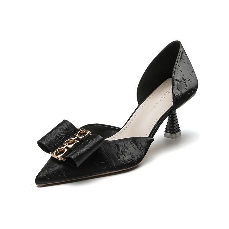 High Heels Women's Thin Heels Hollow French Socialite Pointed Silk Comfortable Single Shoes Not Tired Feet Fashion Versatile