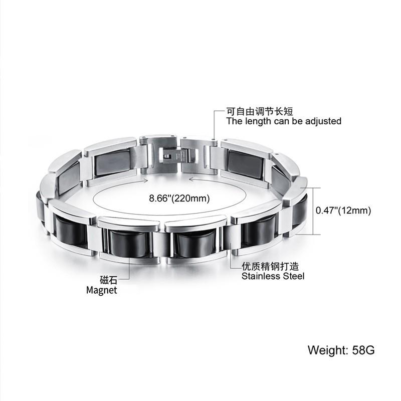 Mens Minimalist Magnetic Titanium Steel Bracelet With Removable Black Hematite Beads Geometric Design