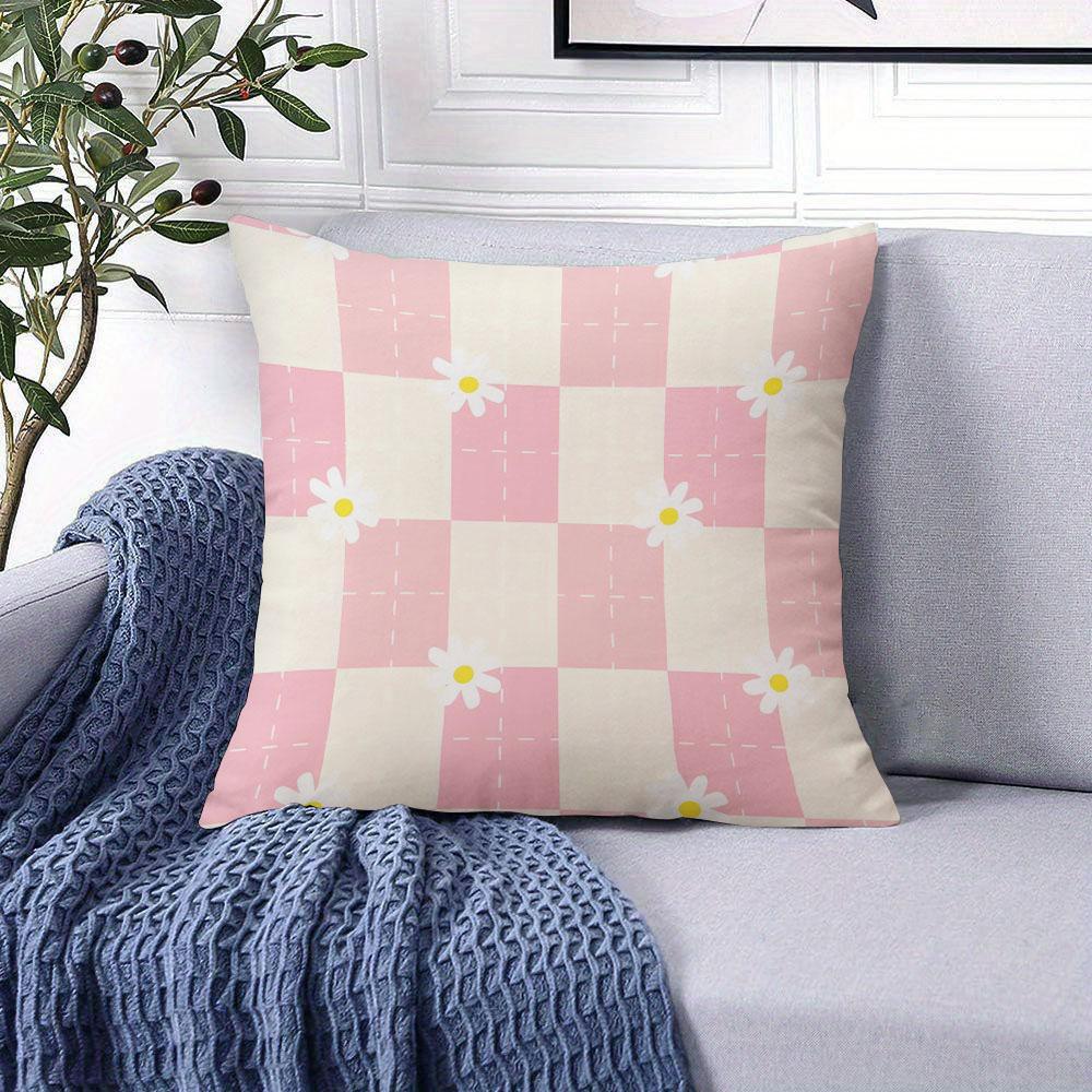 Daisy Check Square Jacquard Pillow Cover for Sofa Office Waist Cushion Cover Home Decorative Pillowcase