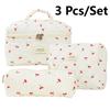 3 PCS/Set Women Quilted Makeup Bag Cherry Pattern Cosmetic Handbag with Clutch Bag & Pen Case Large Capacity Travel Storage Bags