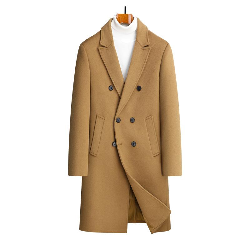 

Осенне-зимнее мужское шерстяное пальто, длинное до колена, двубортное пальто с воротником, тренчкот, мужское пальто 4XL хаки