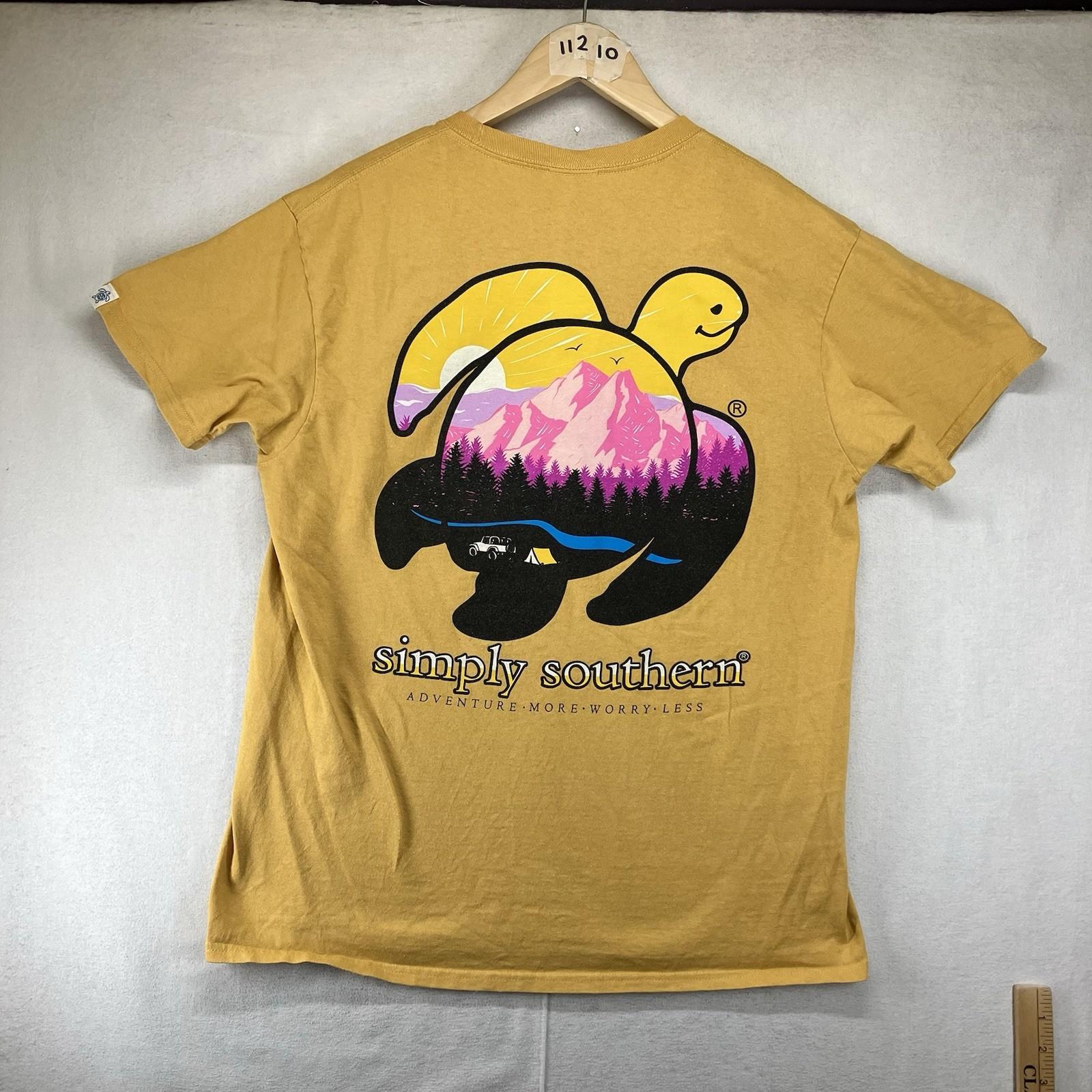 Simply Southern Medium T-Shirt Sea Turtle Mountains Camping Mustard Yellow 2XL