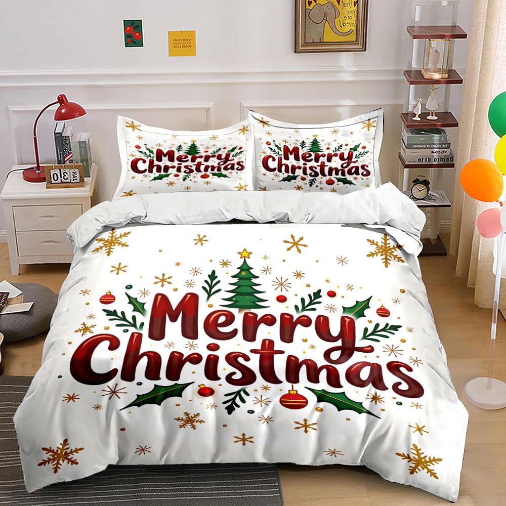 Merry Christmas Festive Design Bedding Duvet Cover Set Duvet Cover Pillowcases (1*Duvet Cover 2*Pillowcases, Without Duvet Insert)