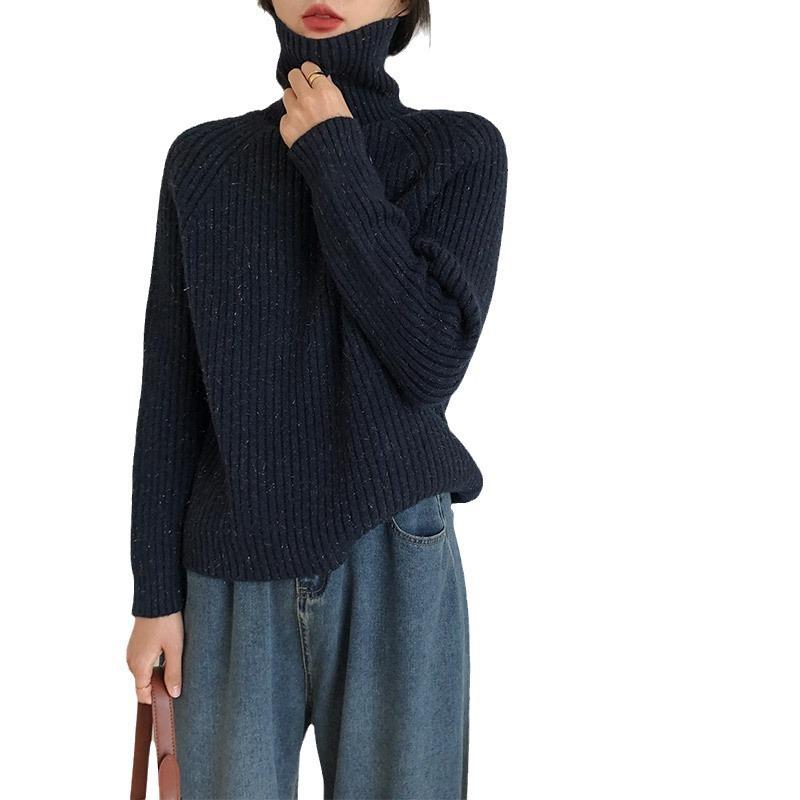 Lazy wind turtleneck pit strip thin sweater women's simple design solid color slim bottom knitted sweater autumn and winter top