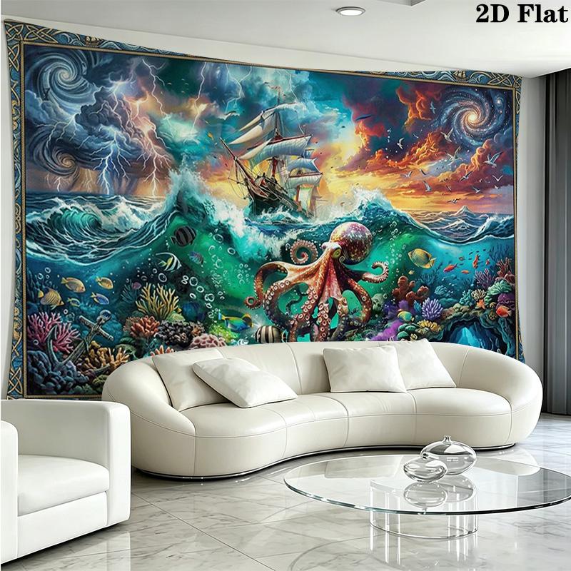 Pirate Ship Art Wall Tapestry Aesthetic Wall Hanging Printed Fabric Blanket Decorative Tapestries for Bedroom Living Room Home Decor