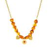 Stylish Geometric Resin Beaded Chain with Gold-Plated Inlaid Diamond Heart Pendant Jewelry Set