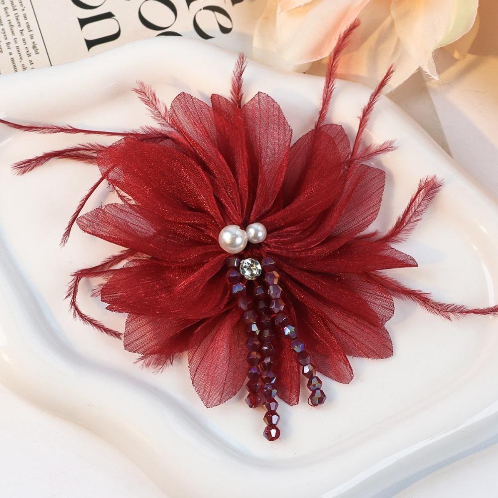 Organza Flower Accessories Crystal Tassel Detail Flower DIY Headdress Part Glitter Crystal Inlay Hair Decor Hair Crown Making