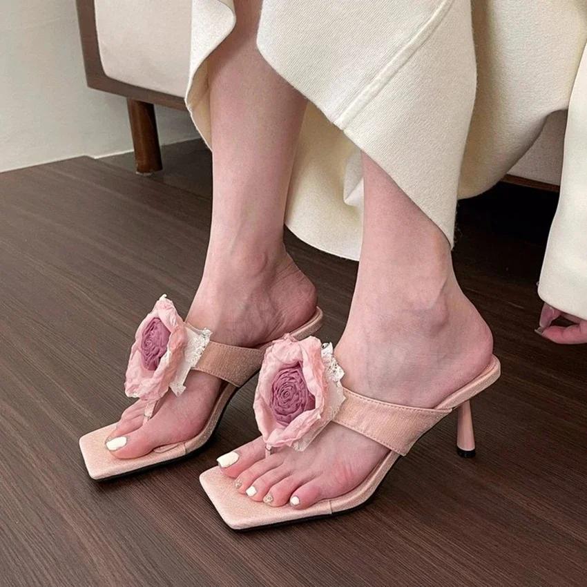 2025 High heels Summer Flip Flops Open Toe Flowers Bohemian S For  Sandals Leather Sandals Woman New
