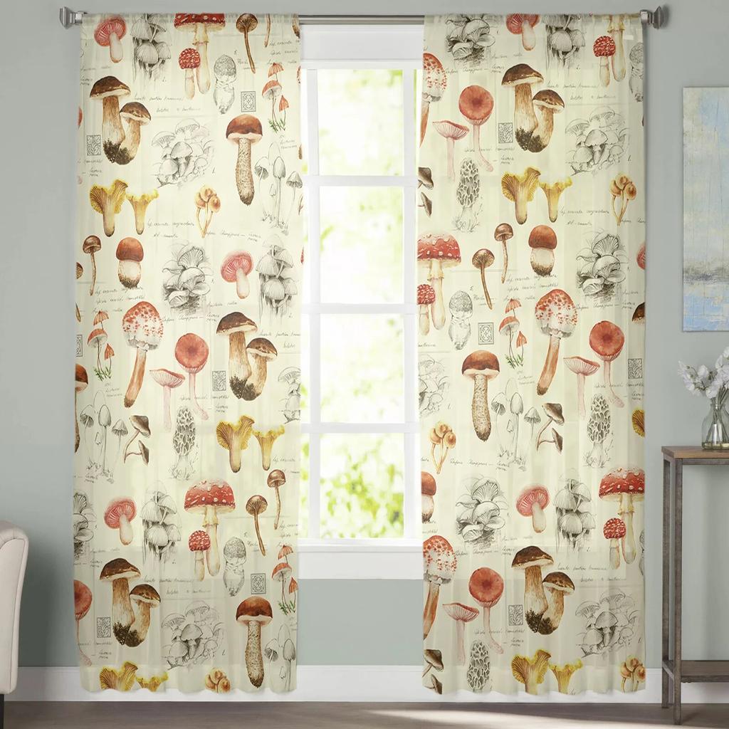 Mushroom Plant Autumn Sheer Voile Window Curtains Tulle Curtains Living Room Balcony Decoration Drapes
