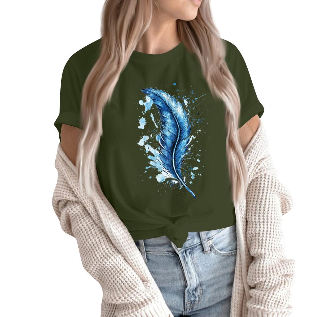 Women's Fashion Casual Printed Short Sleeve Round Neck Pullover Tops