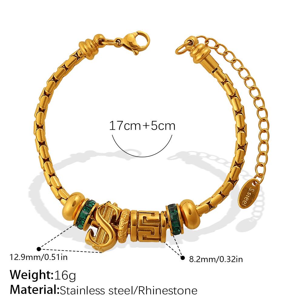 European and American gold adjustable bracelet with diamond decorative beads, exquisite retro style daily versatile jewelry