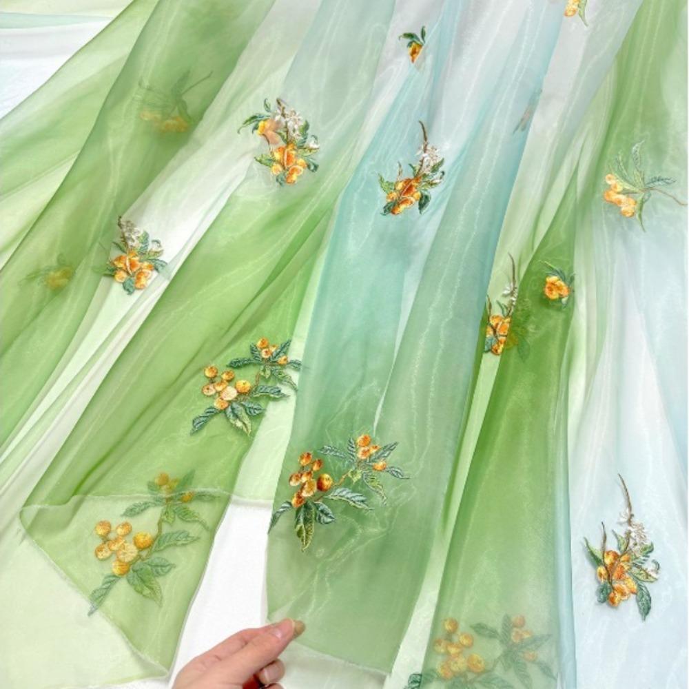 100x150cm Loquat Fruit Embroidery Cloth Gradient Chiffon Fabric Transparent Hanfu Cloth Sewing Costume Party Clothing