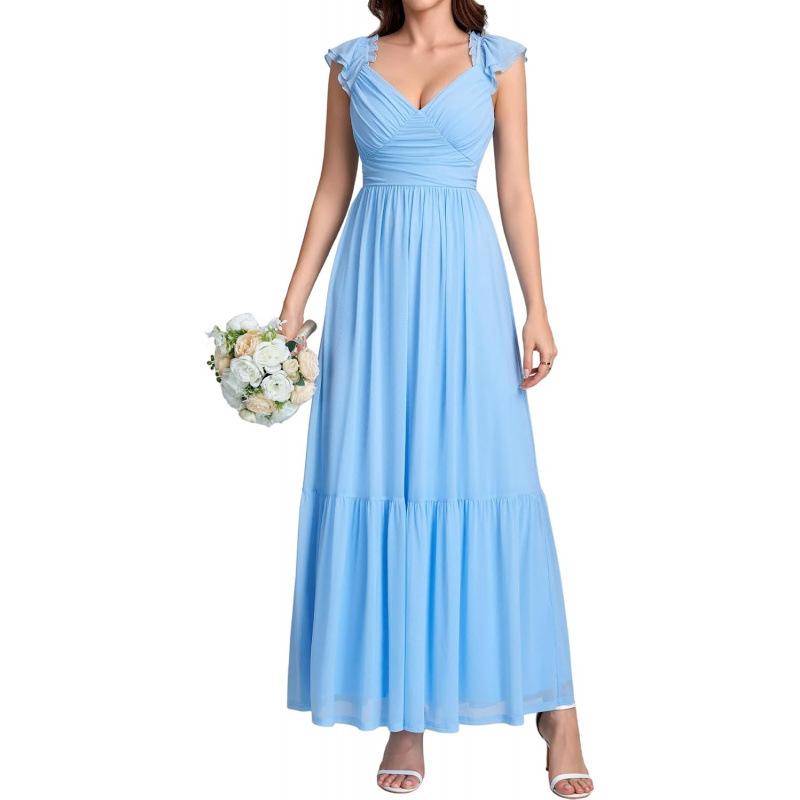 College style 2026 summer new floral high-end temperament pleated sleeves long dress women XS