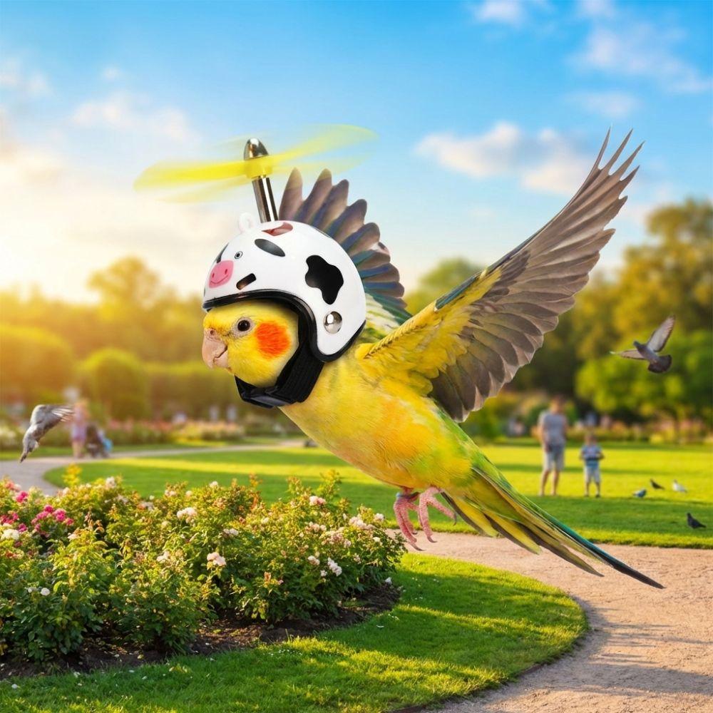 Waterproof Pet Parrot Safety Helmet with Propeller Chicken Protective Hat for Parrots