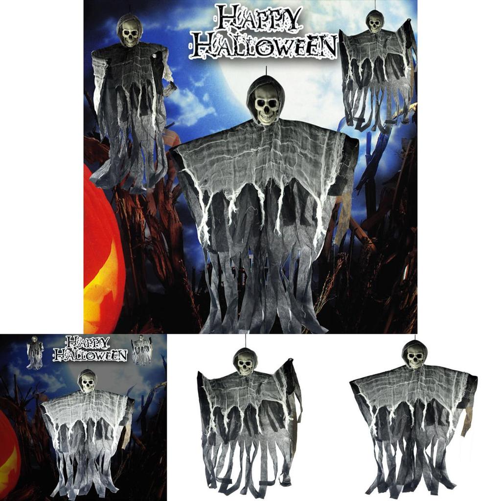 Durable 100cm Halloween Skeleton Hanging Reaper With Realistic Skull And Hood