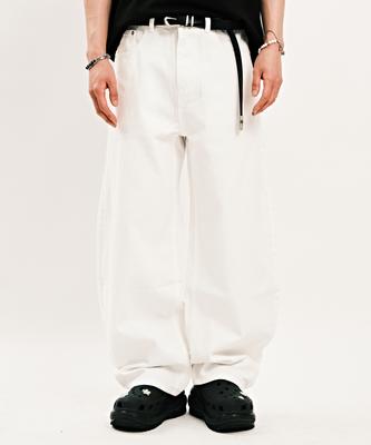 Dideobeulyueseui Balloon Fit Denim Wide Pants (White)