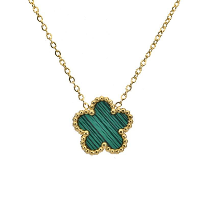 Lucky Five Flowers Clover Double Sided Pendant Necklaces For Women Girls Stainless Steel Simple Fashion Jewelry Accessories