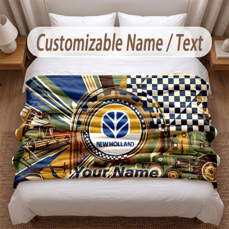 New Holland Printed Flannel Blanket Custom Name Text Soft Warm Throw For Bedroom Holiday Gift