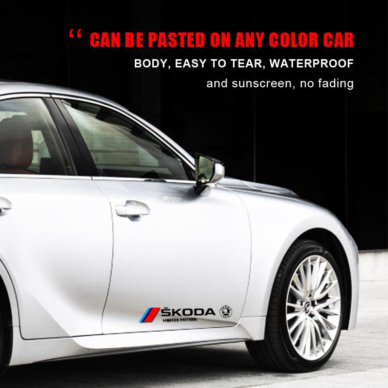 2pcs Car 3D Stickers Auto Side Body Sports Sticker Decals Car Accessories For Skoda Octavia Superb Rapid Kodiaq Karoq Fabia Kamiq Roomster Citigo