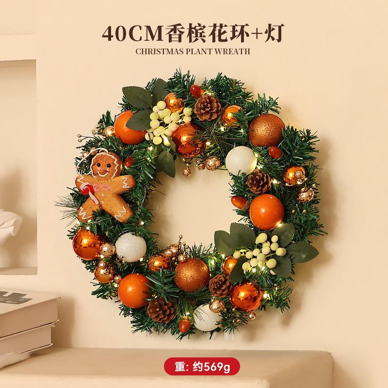 Handmade PVC Christmas Wreath Hanging Ornament Indoor Small Pine Needle Cones with Upside Rattan Bow Pendant Indoor Decorations