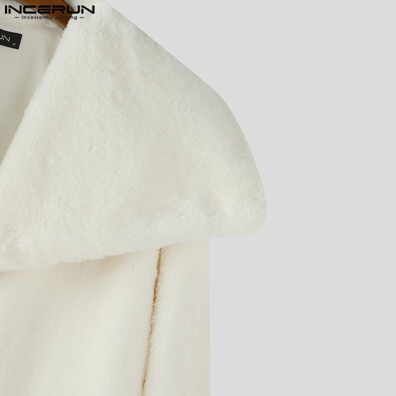 INCERUN Winter Autumn Men Long Sleeve Furry Casual Loose Jackets Cropped Coats