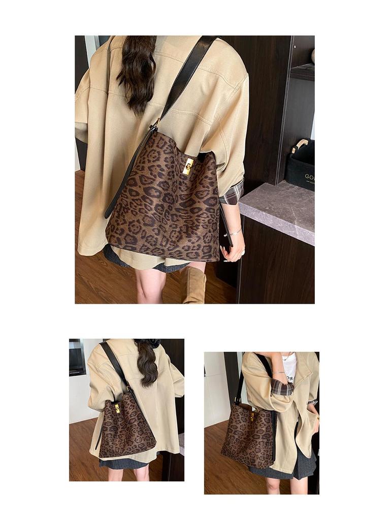 Leopard Print Suede Tote: Versatile Large-Capacity Crossbody for Autumn/Winter