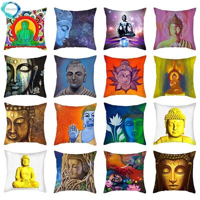 Buddha Statue Printed Decorative Pillow Cover Buddhism Style Polyester Cushion Cover For Home Sofa Decor Throw Pillow Case